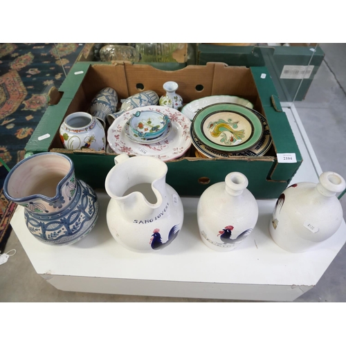 2104 - Box - Assorted Pottery Plates, Bottles etc.