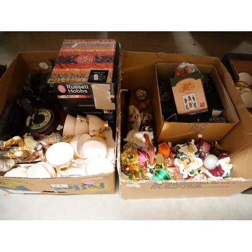 2145 - 2 Boxes - Christmas Decorations, Vintage Camera's, Barometer etc