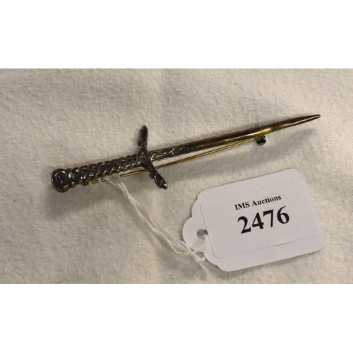 2476 - White Metal Celtic Design Sword Shaped Kilt Pin