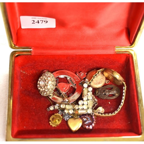 2479 - Small Collection of Costume Jewellery - 9ct Gold Case Ladies Wristwatch, Medallion, etc