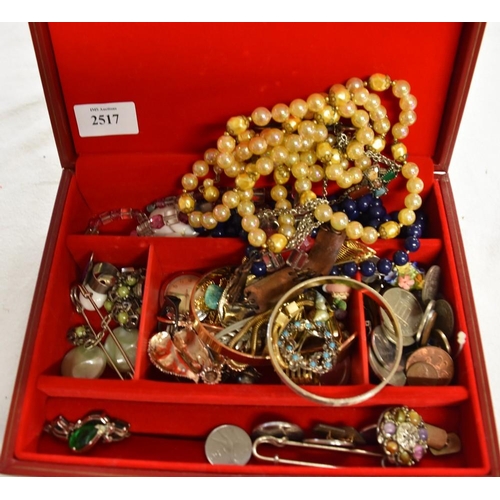 2517 - Box - Assorted Costume Jewellery, Coins, etc