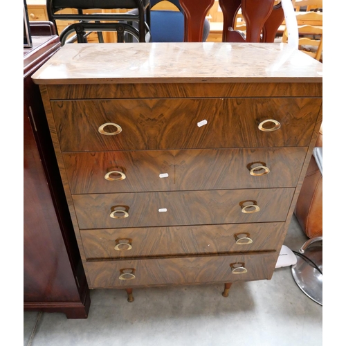 3036 - Walnut Effect 5 Drawer Chest