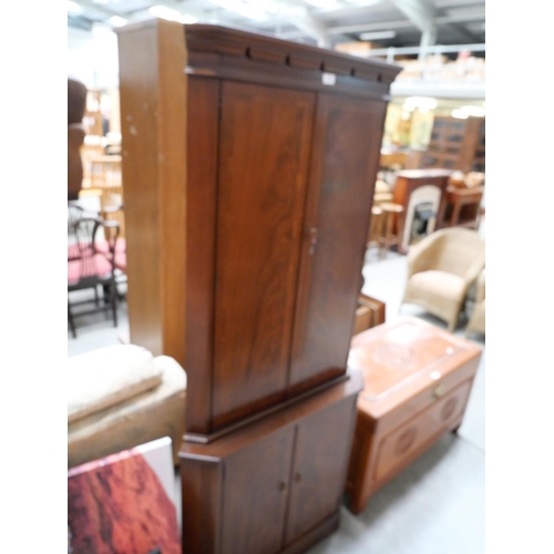 3039 - Flame Mahogany Double Door Corner Cabinet on Double Door Base