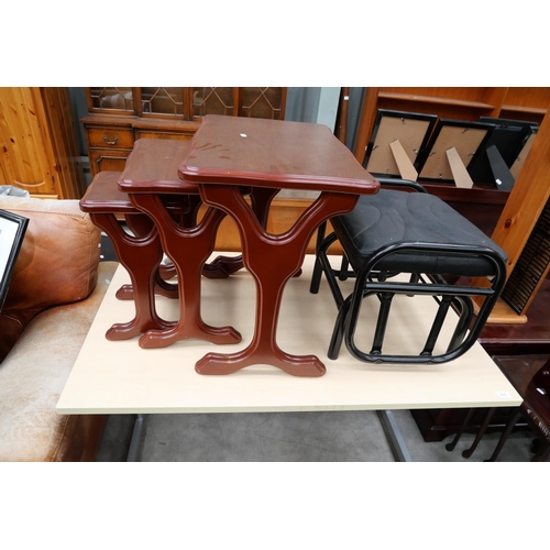 3052 - Office Desk, Mahogany Nest of Tables and Black Stool.