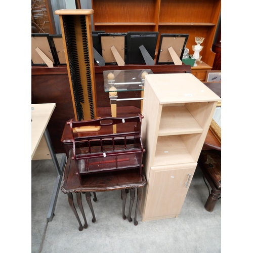 3054 - Mahogany Tv Unit, Nest Of Tables , Glass Top Side Table, Newspaper Rack Etc.