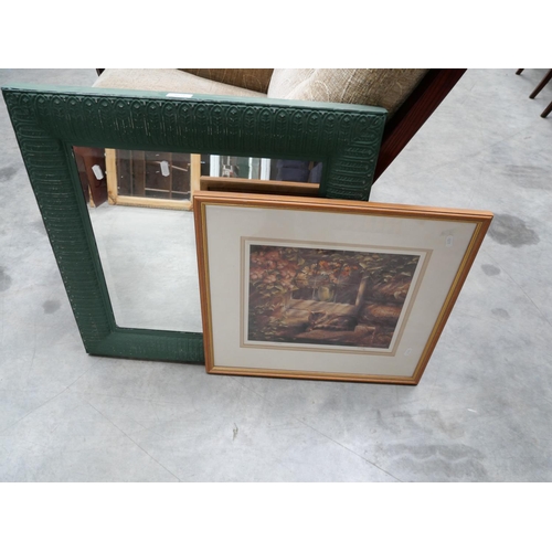 3072 - Signed Print and Painted Bevelled Mirror