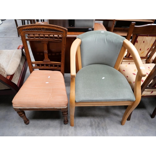 3073 - Beech Framed Tub Chair & Oak Dining Chair