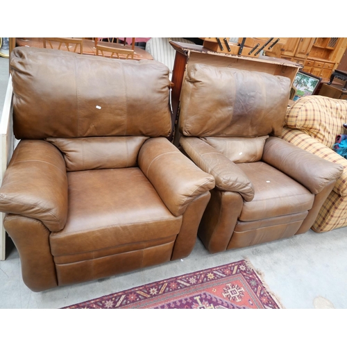 3092 - Pair of Brown Leather Recliner Armchairs