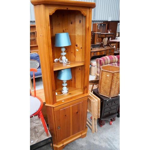 3105 - Corner Cabinet, 2 Lamps, Stick Stand & 2 Folding Tables Etc.