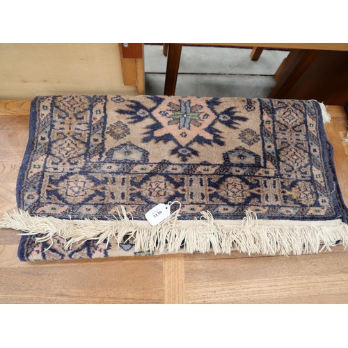 3130 - Fringed & Border Geometric Rug On Blue Ground  (97cm X 64cm Approx.)