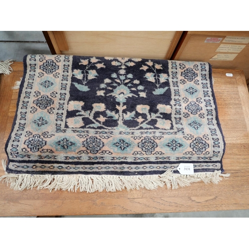 3131 - Fringed & Border Geometric Rug On Blue Ground  (91cm X 64cm Approx.)