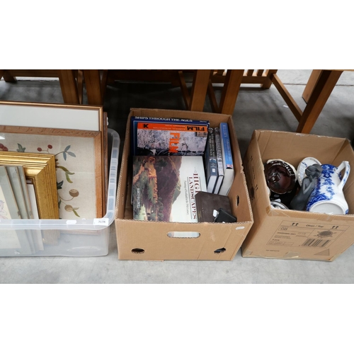 3138 - 3 Boxes-Aynsley Dish, Books, Assorted Prints