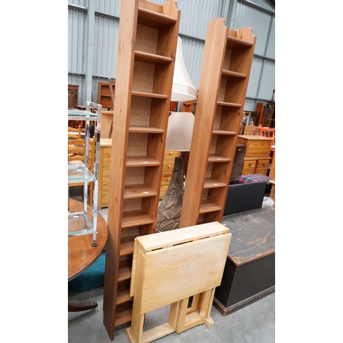 3140 - Drop Leaf Folding Table, 2 Tall Shelving Units & Standard Lamp