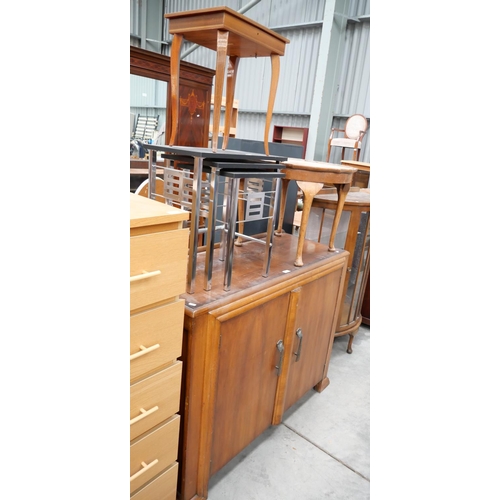 3193 - Nest of Tables, Circular Lamp Table, Vintage Sideboard and Music Box - Sideboard approx 122cm wide x... 