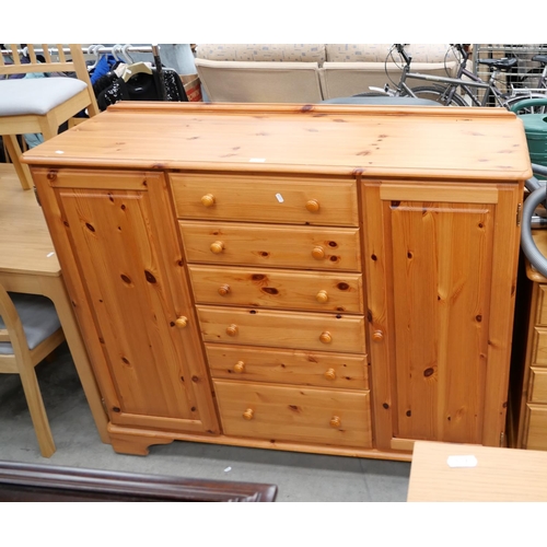 3211 - Pine 6 Drawer, 2 Door Sideboard