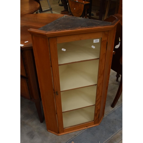 3291 - Pine Corner Cabinet with Glass Front