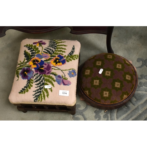 3294 - 2 Wooden Tapestry Top Footstools