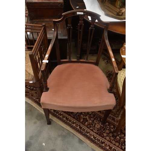 3329 - Carved Mahogany Elbow Chair with Padded Seat