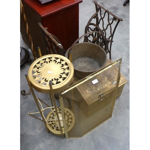 3365 - Brass Fire Guard, Jelly Pan, Plant Stand, Coal Depot etc