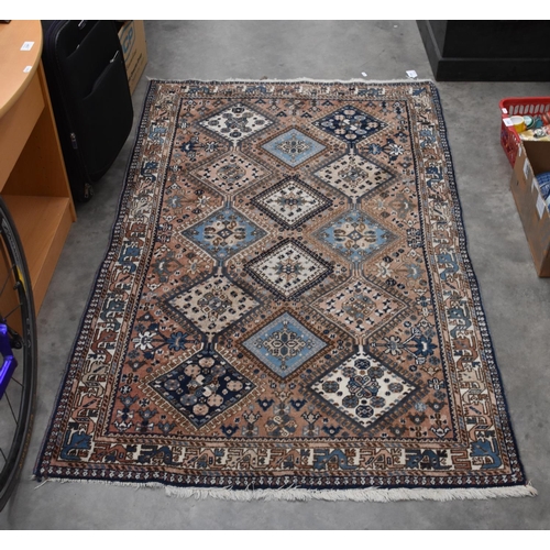 3368 - Fringed and Bordered Geometric Rug on Brown Ground 155cm x 101cm