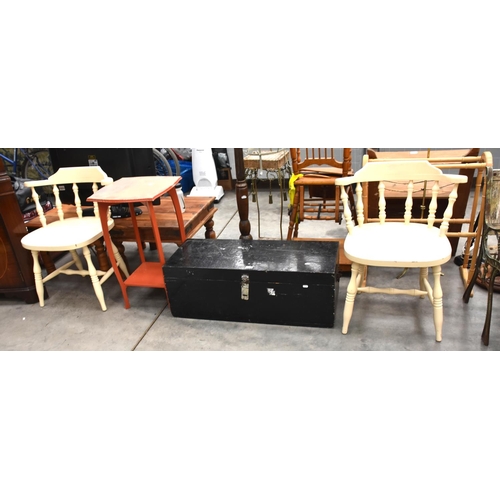 3389 - Pair of Painted Pine Kitchen Chairs, Storage Box and Side Table