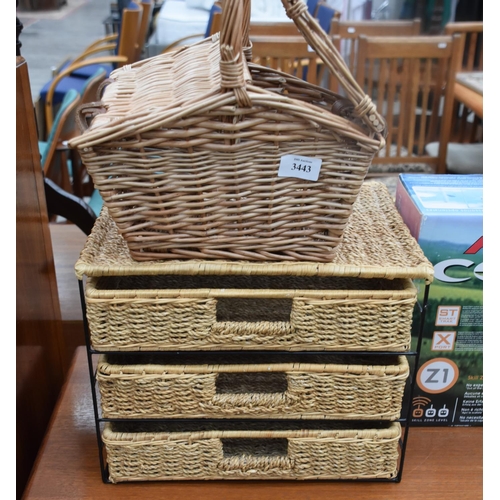 3443 - Wicker Basket and Wicker Storage Unit