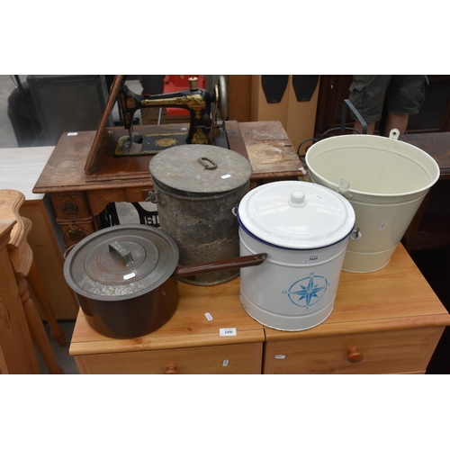 3449 - Enamel Bread Bin, Large Cooking Pot Metal Bucket etc