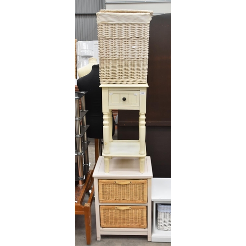 3475 - Wicker Basket Storage Drawers, Lamp Table with Drawer and Linen Basket