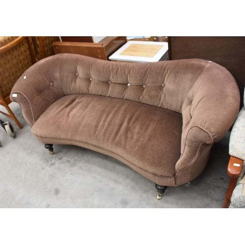 3490 - Brown Fabric Button Back Two Seat Sofa