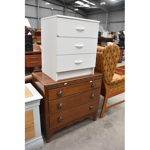 3496 - Three Drawer Chest and White Bedside Cabinet