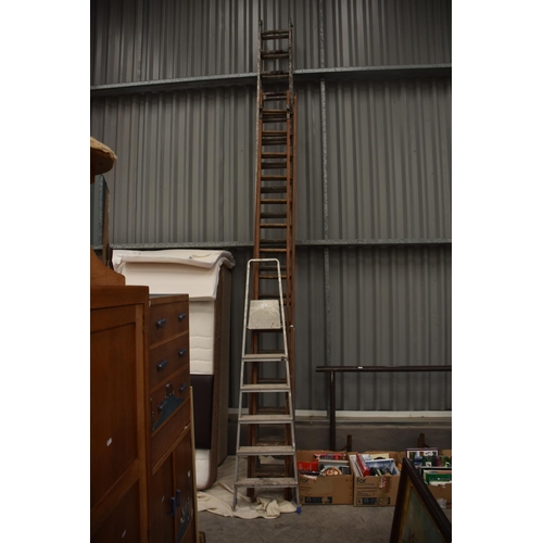 3516 - Pair Of Aluminum  Steps, Metal Extending Ladders & Wood Extending Ladders