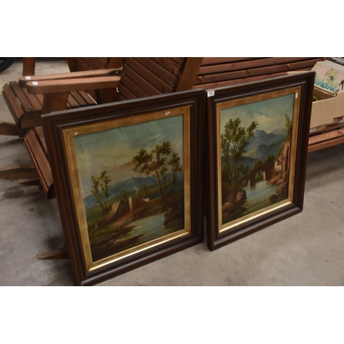 3522 - Pair of Oil Paintings, Continental Scenes, Unsigned (as found)