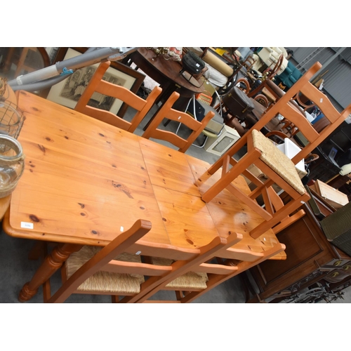 3556 - Pine Extending Dining Table & 6 Rush Chairs