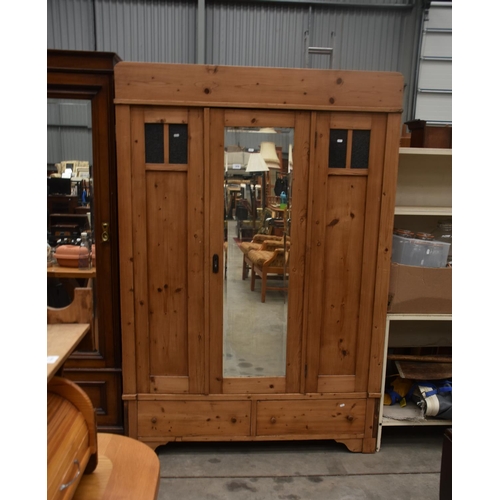 3578 - Victorian Pine Mirror Door Wardrobe