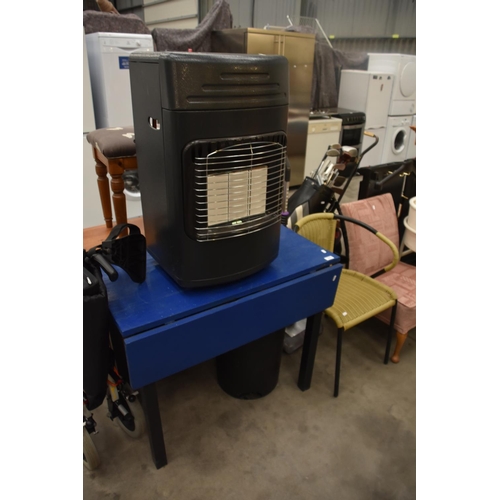 3597 - Painted Table, Gas Heater, Bin, Chair & Vax Vacuum