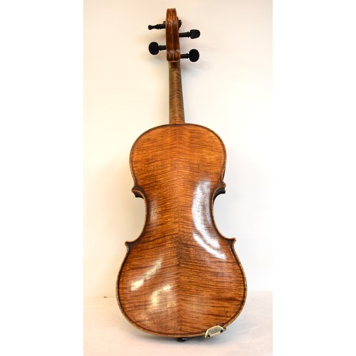 1328 - Antique Violin & Bow - paper label reads 