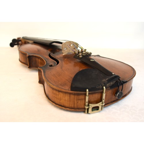 1328 - Antique Violin & Bow - paper label reads 