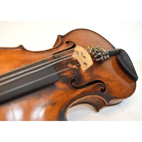 1328 - Antique Violin & Bow - paper label reads 