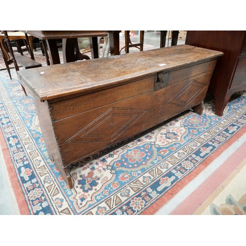 3306 - Antique Carved Narrow Wooden Coffer (a/f)