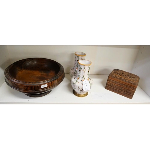 1015 - Pair of Glazed Pottery Vases, Turned Wood Bowl & Hardwood Cigarette Box.