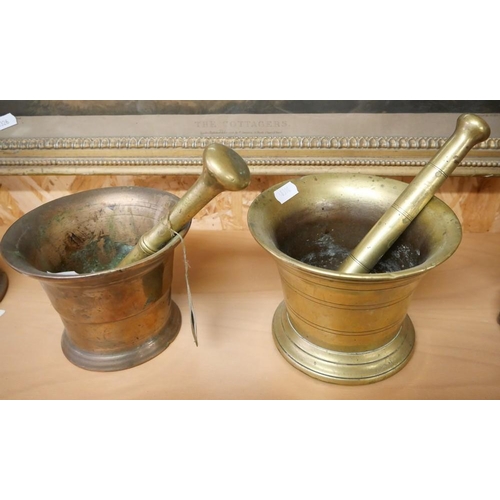 1020B - Two Antique Heavy Brass Mortar & Pestles.