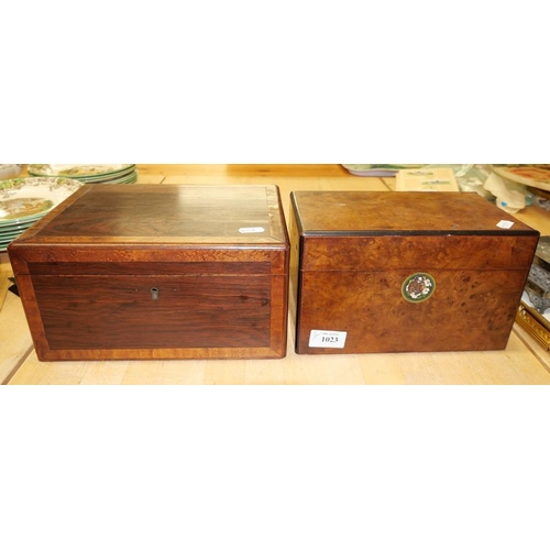 1023 - Antique Walnut Workbox & Mahogany & Rosewood Box.