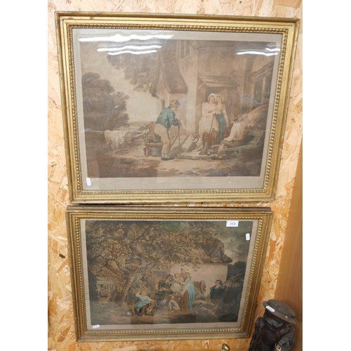 1026 - Pair of Antique Framed Prints - Figures in Landscape, approx 56 x 45cm.