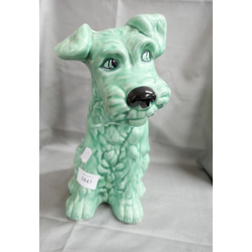 1043 - Sylvac Seated Terrier, Green Colourway, approx 28cm tall.