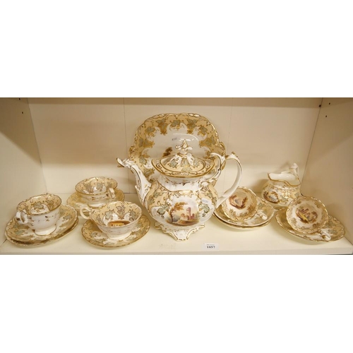 1057 - Victorian Part China Tea Set - Painted with Landscape Panels.