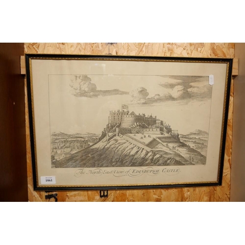 1061 - Antique Framed Engraving, North East View of Edinburgh Castle.