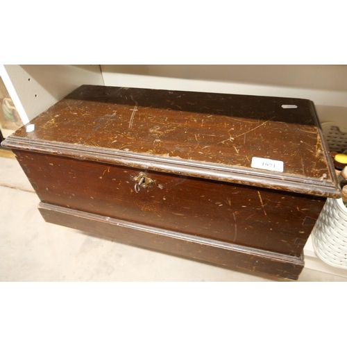 1071 - Antique Stained Pine Box with Locking Key.