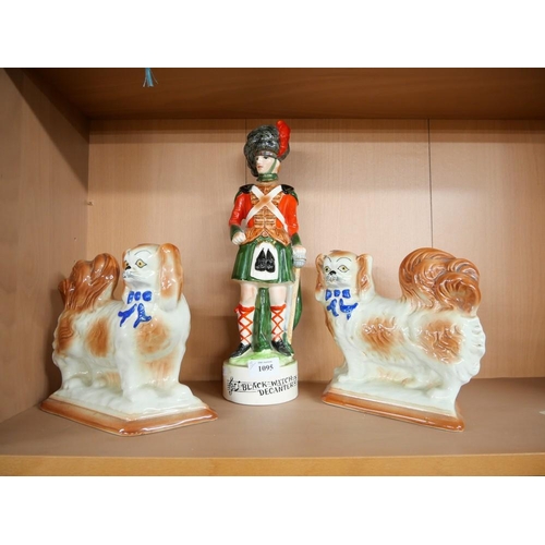 1095 - Pair of Spaniel Mantel Dogs, Musical Black Watch Decanter.