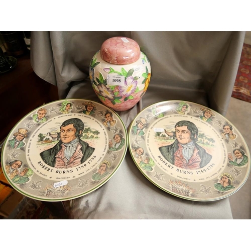 1098 - Maling Ginger Jar & Two Royal Doulton Burns Plates.