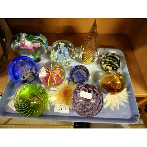 1103 - Tray - Assorted Glass Paperweights.